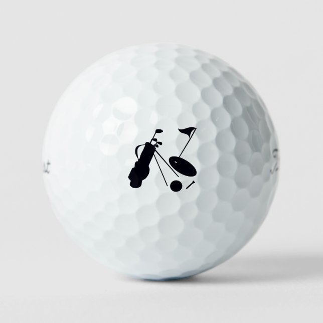 Black silhouettes of golf items on white  balls (Front)
