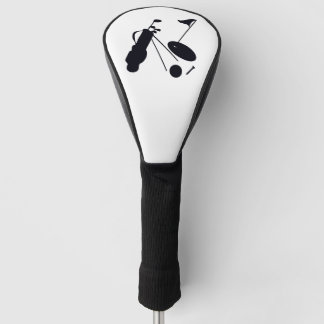 Black silhouettes of golf items on white  golf head cover