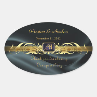 Black Silk Gold Scroll Oval Wedding Wine Sticker