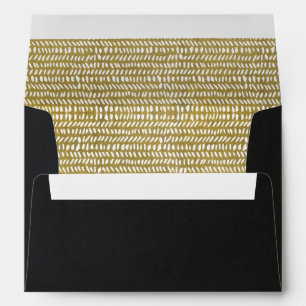 BLACK SILK VELVET FAUX GOLD BRUSH STROKE ADDRESS ENVELOPE