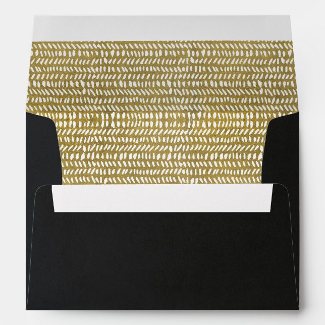 Black Silk Velvet Faux Gold Brush Stroke Address Envelope (Back (Bottom))