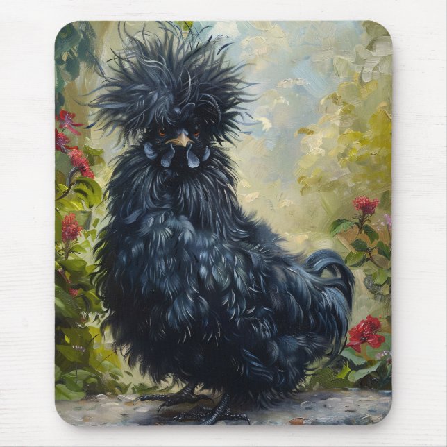 Black Silkie Chicken Painting Mouse Mat (Front)