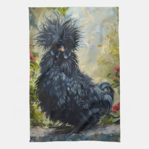 Black Silkie Chicken Painting Tea Towel