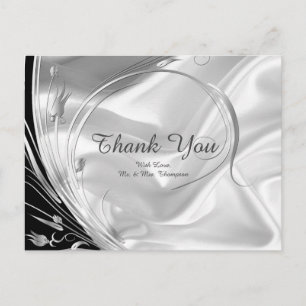 Black & Silve on Ivory Silk Thank You Postcard