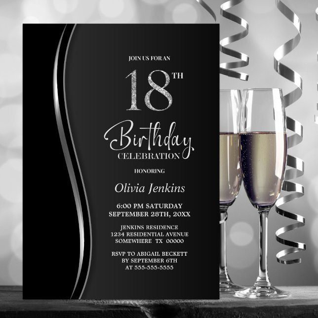 Black Silver 18th Birthday Party Invitation (Creator Uploaded)