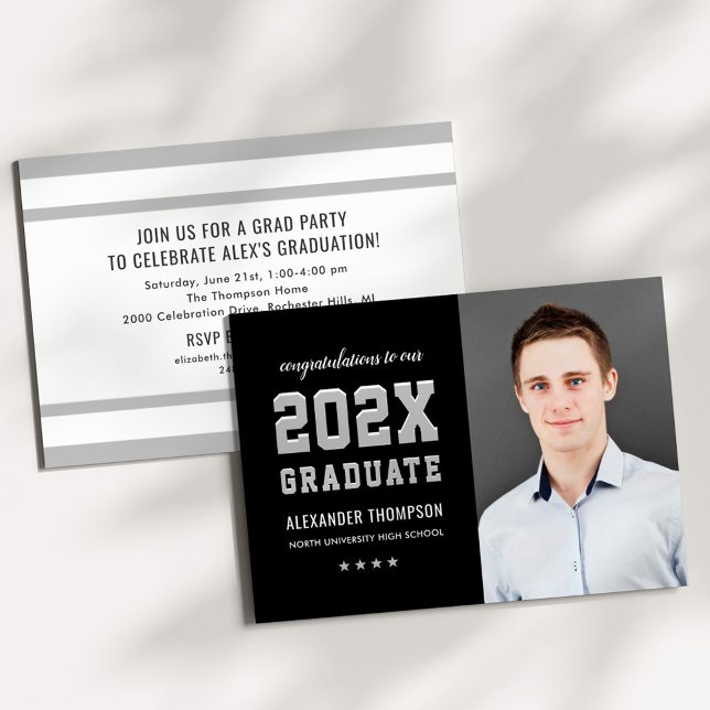 Black Silver 2026 Graduate Photo Graduation Party Invitation (Creator Uploaded)