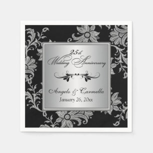 Black, Silver 25th Wedding Anniversary Napkins