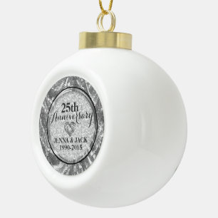 Black & Silver 25th Wedding Anniversary Ornament