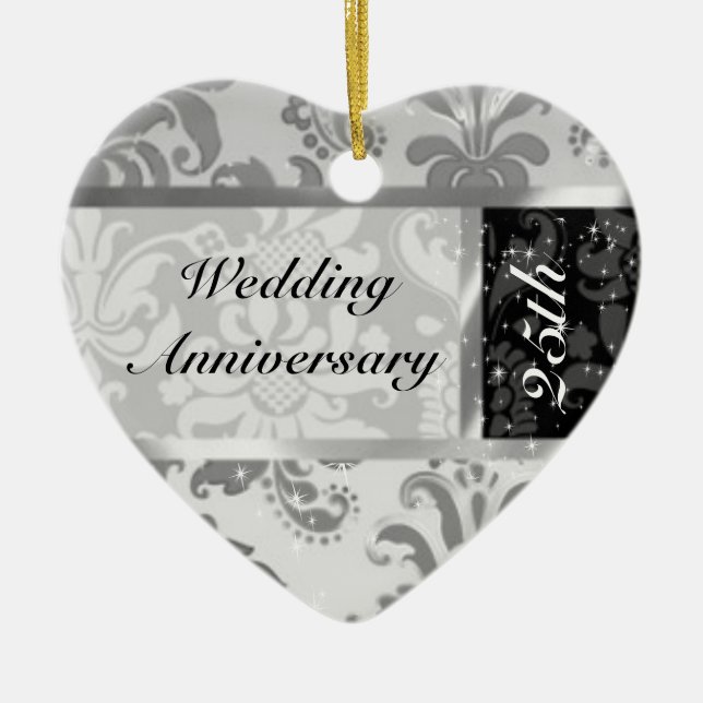 Black & Silver 25th Wedding Anniversary Ornament (Front)