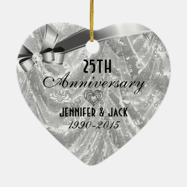 Black & Silver 25th Wedding Anniversary Ornament 3 (Back)