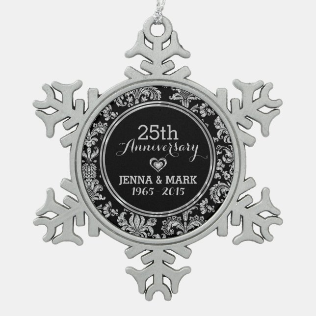 Black & Silver 25th Wedding Anniversary Ornament 5 (Front)