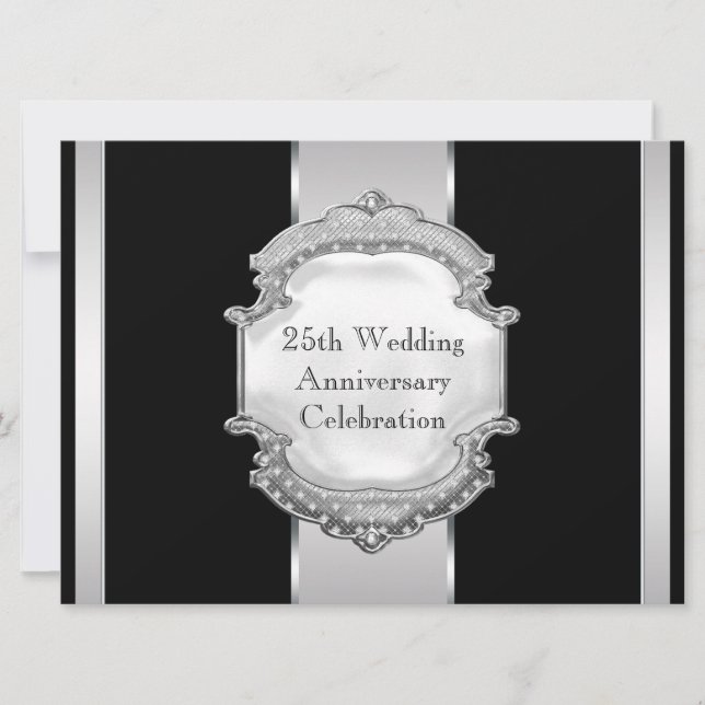 Black Silver 25th Wedding Anniversary Party Invitation (Front)