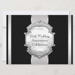 Black Silver 25th Wedding Anniversary Party Invitation