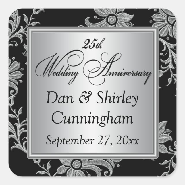 Black, Silver 25th Wedding Anniversary Sticker 2 (Front)