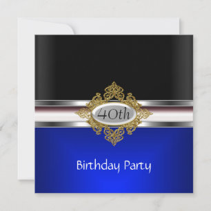 Black Silver 40th Birthday Party black Royal Blue Invitation