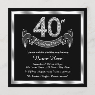 Black Silver 40th Birthday Party Invitation