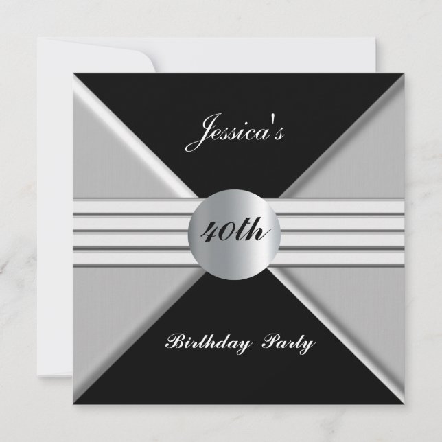 Black Silver 40th Birthday Party Invitation (Front)