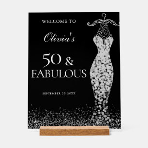 Black & Silver 50 and Fabulous 50th Birthday  Acrylic Sign