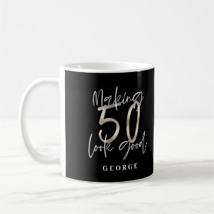 Black silver 50th birthday modern elegant coffee mug