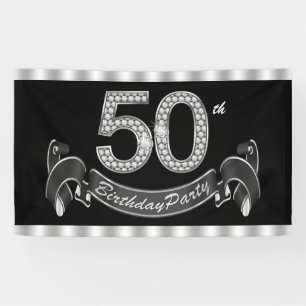 Black Silver 50th Birthday Party Banner
