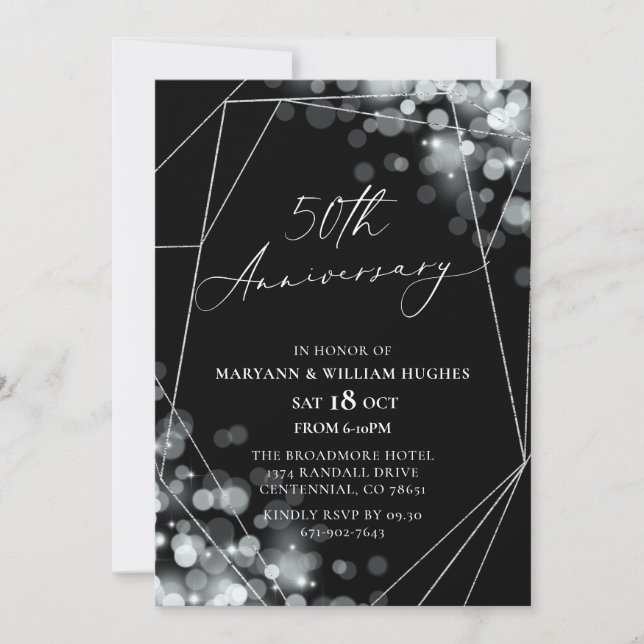 Black & Silver 50th Wedding Anniversary  Invitation (Front)