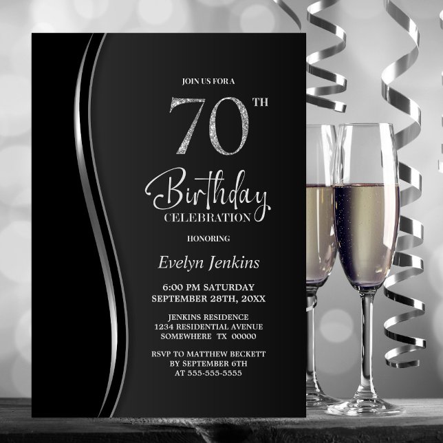Black Silver 70th Birthday Party Invitation (Creator Uploaded)