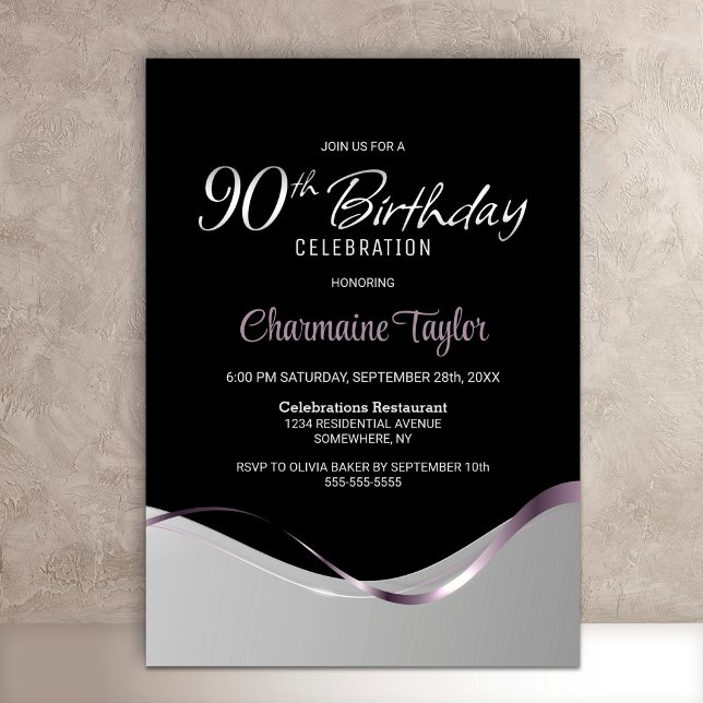 Black Silver 90th Birthday Party Invitation (Creator Uploaded)