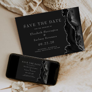 Black Silver Agate Dark Save the Date Invitation