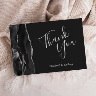 Black Silver Agate Dark Wedding Flat Thank You Card