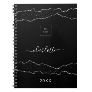 Black silver agate marble business logo notebook