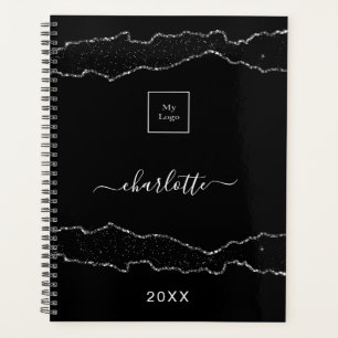 Black silver agate marble business logo planner