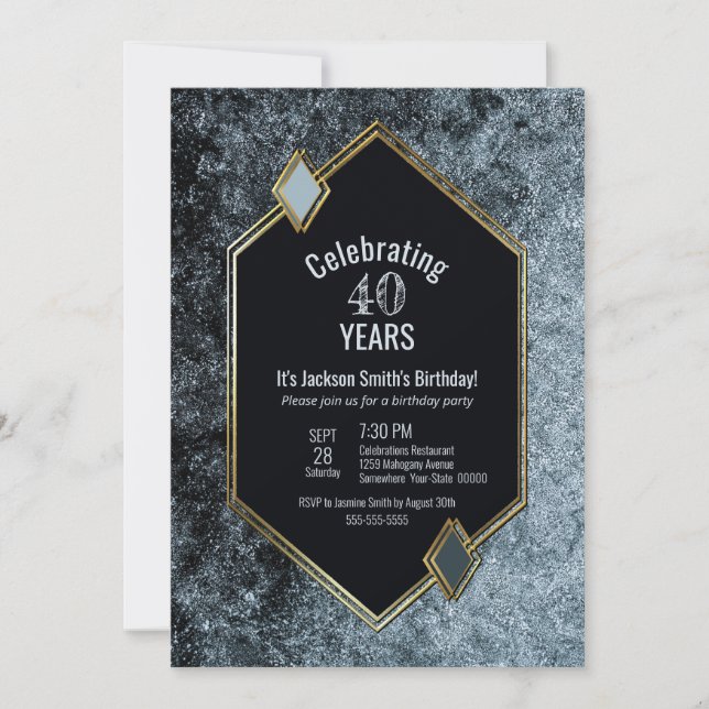 Black Silver and Gold Framed 40th Birthday Party Invitation (Front)