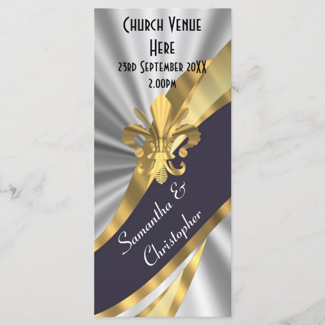 Black silver and gold wedding program programme (Front)