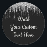 Black & Silver Anniversary Birthday Party Glitter Classic Round Sticker<br><div class="desc">custom birthday create your own,  personalised black and silver sticker,  baby shower bridal shower stickers,  sparkly glitter thank you stickers,  sparkle anniversary party favour favours,  simple wedding glitz glam weddings,  rustic shimmery sweet 16 modern,  engagement party ceremony reception 50th,  weddings classic elegant stylish design,  hollywood regency 18th 15th 16th</div>