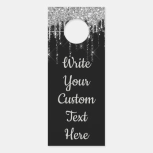 Black Silver Anniversary Party Birthday Glitter Door Hanger