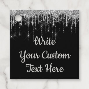 Black Silver Anniversary Party Birthday Glitter Favour Tags