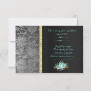 BLACK SIlVER AQUA FLORAL RSVP