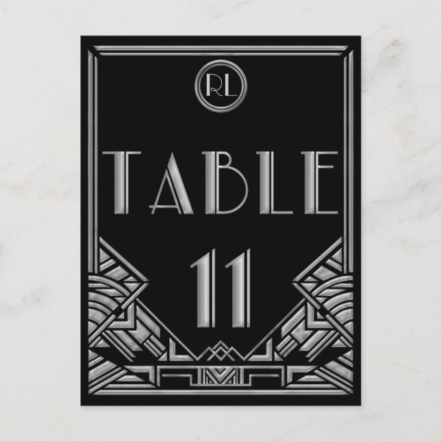Black Silver Art Deco Gatsby Style Table Number 11 Postcard (Front)