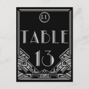 Black Silver Art Deco Gatsby Style Table Number 13 Postcard