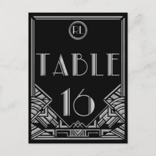 Black Silver Art Deco Gatsby Style Table Number 16 Postcard