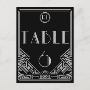 Black Silver Art Deco Gatsby Style Table Number 6 Postcard