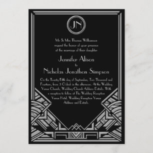 Black Silver Art Deco Gatsby Style Wedding Invites