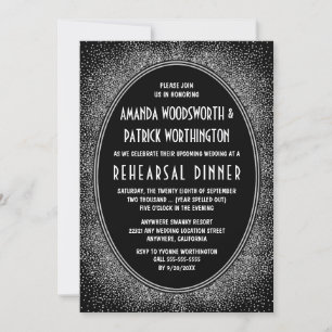 Black Silver Art Deco Rehearsal Dinner Invitations