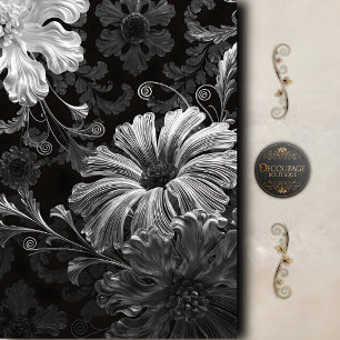 Black Silver Art Nouveau Decoupage Tissue Paper