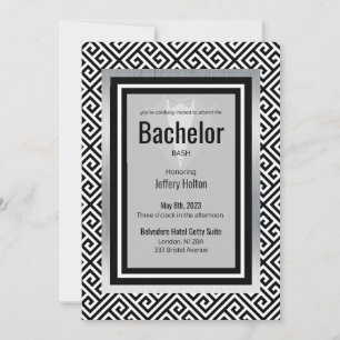 Black, silver bachelor party custom save the date