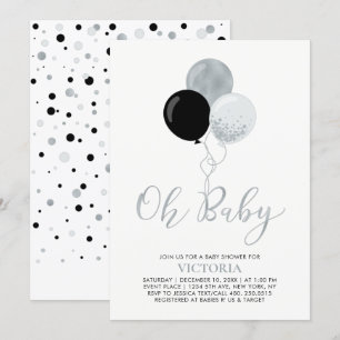Black & Silver Balloons Oh Baby Boy Baby Shower Invitation