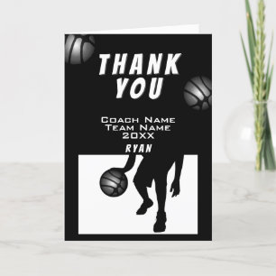 Black Silver Basketball Thank you Coach Card