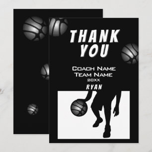 Black Silver Basketball Thank you Coach Card