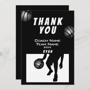 Black Silver Basketball Thank you Coach Card