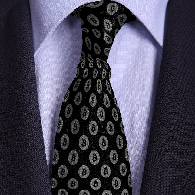 Black & Silver Bitcoin Crypto Coin Pattern Tie (Creator Uploaded)